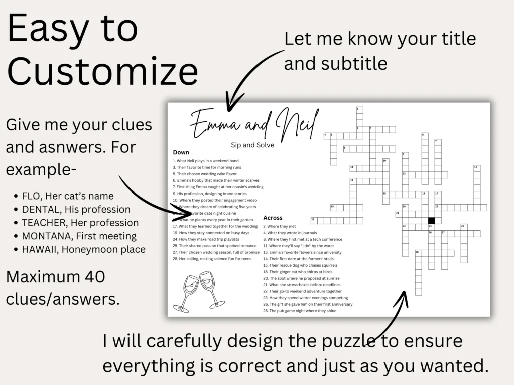 Wedding reception crossword puzzle poster display