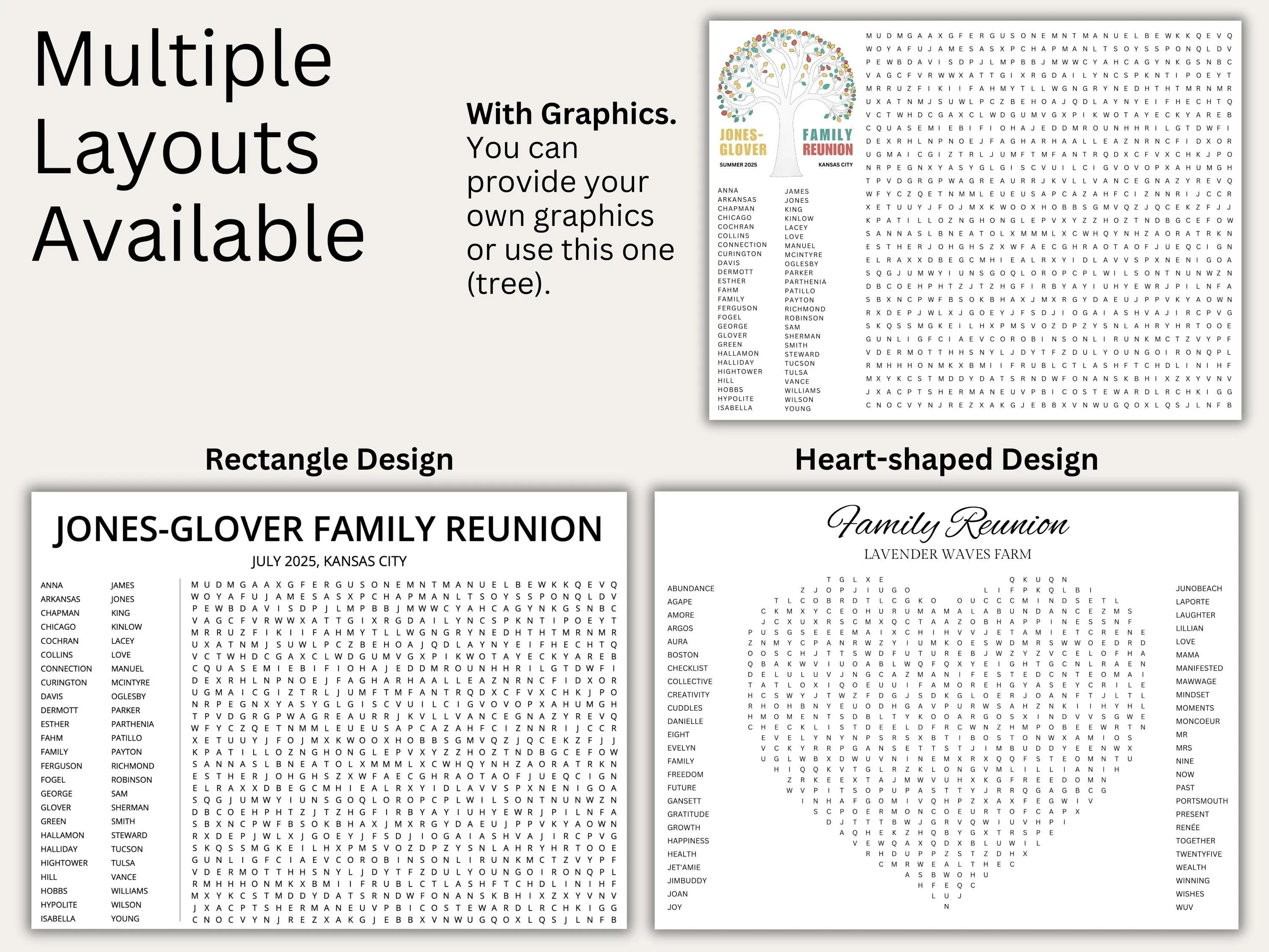 Custom word search puzzle designed around a charity and community theme