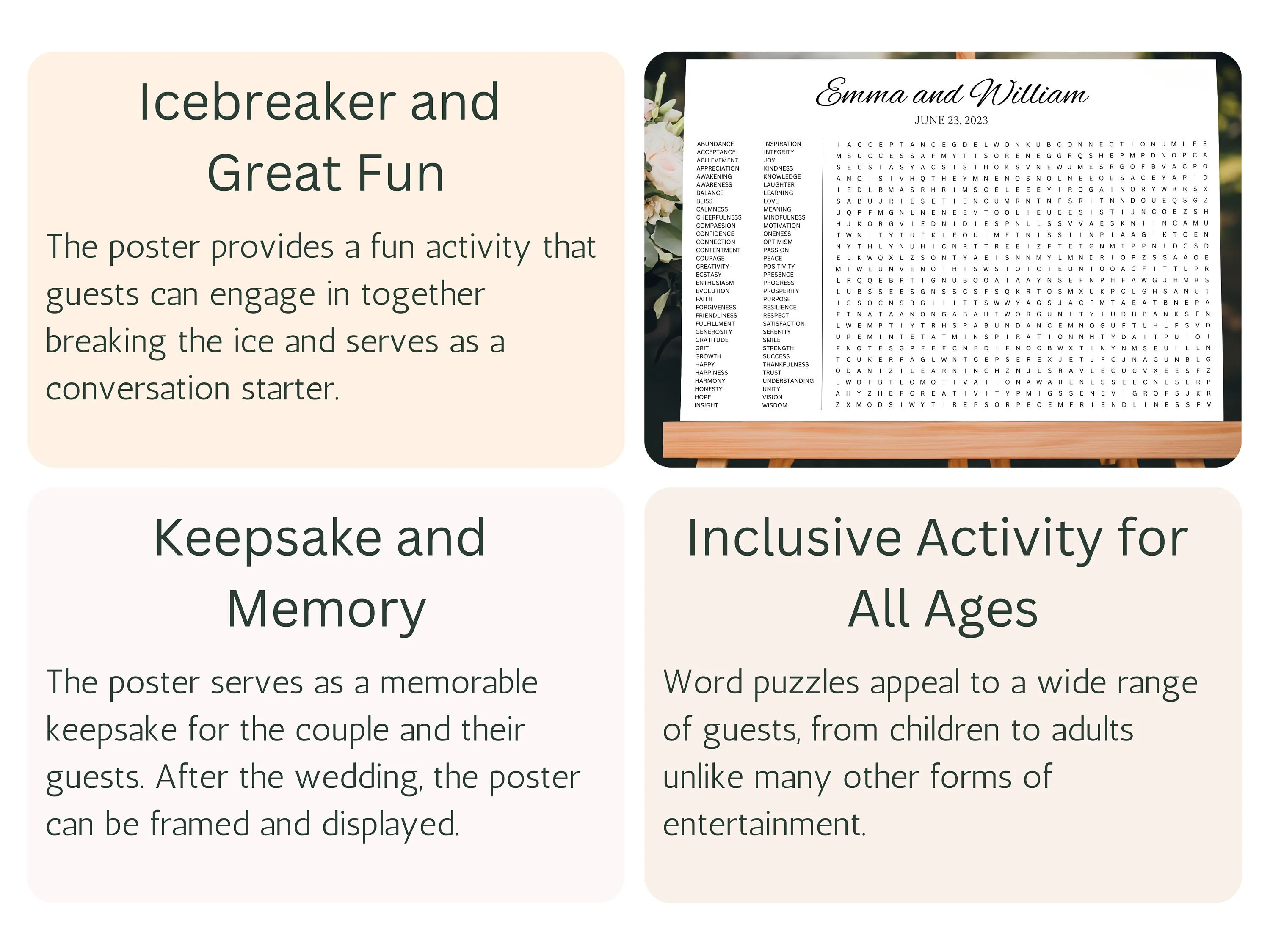 Giant personalized wedding word search poster