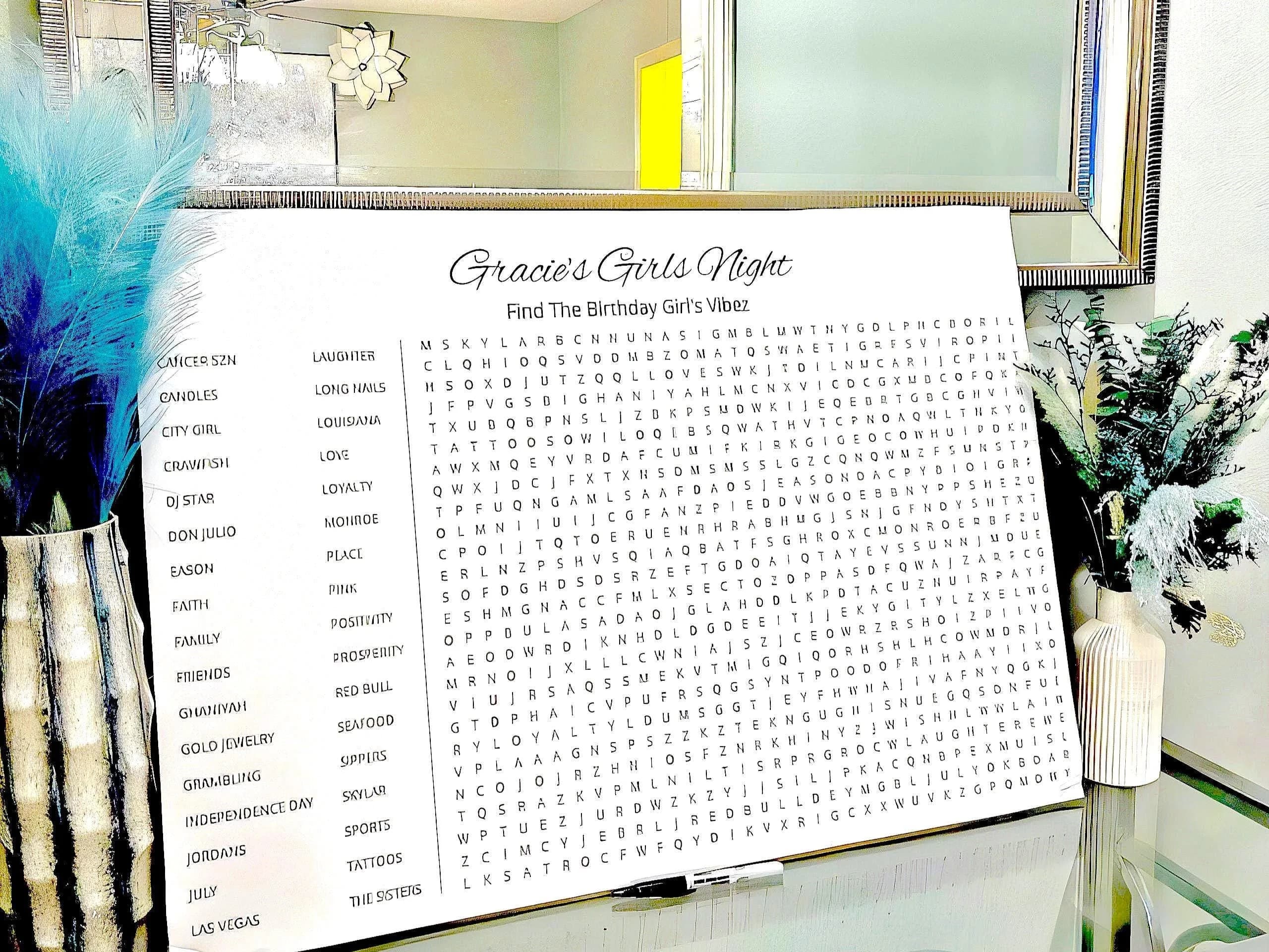 Personalized birthday word search party game poster