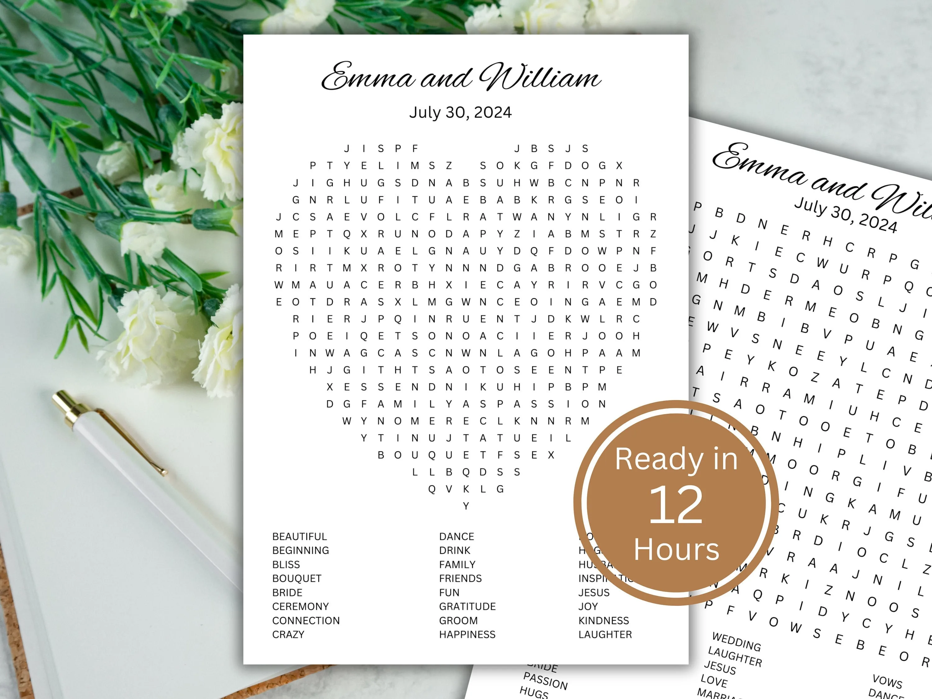 Printable heart wedding word search