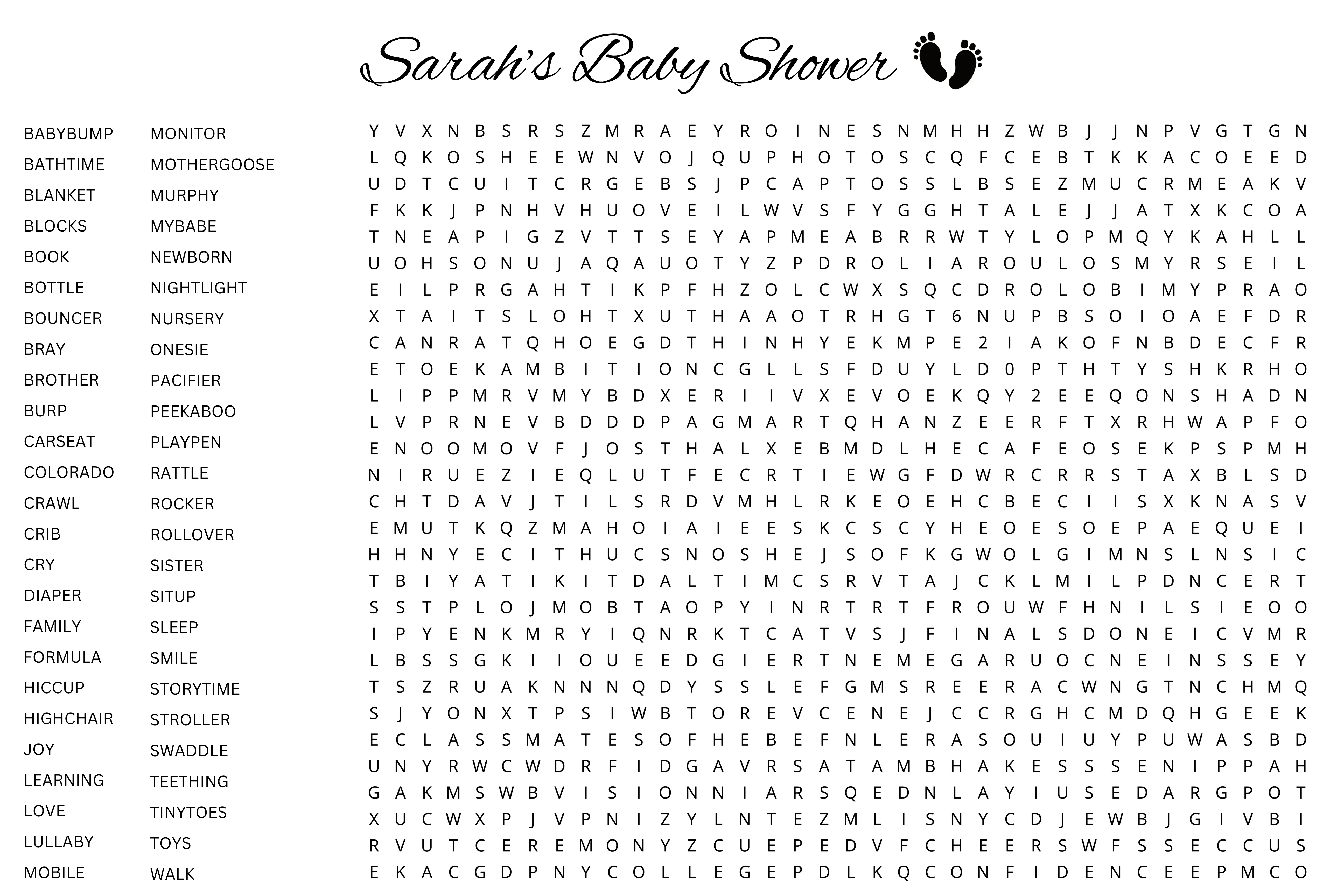 Custom Baby Shower Word Search Puzzle – Shaped Party Game Poster 15