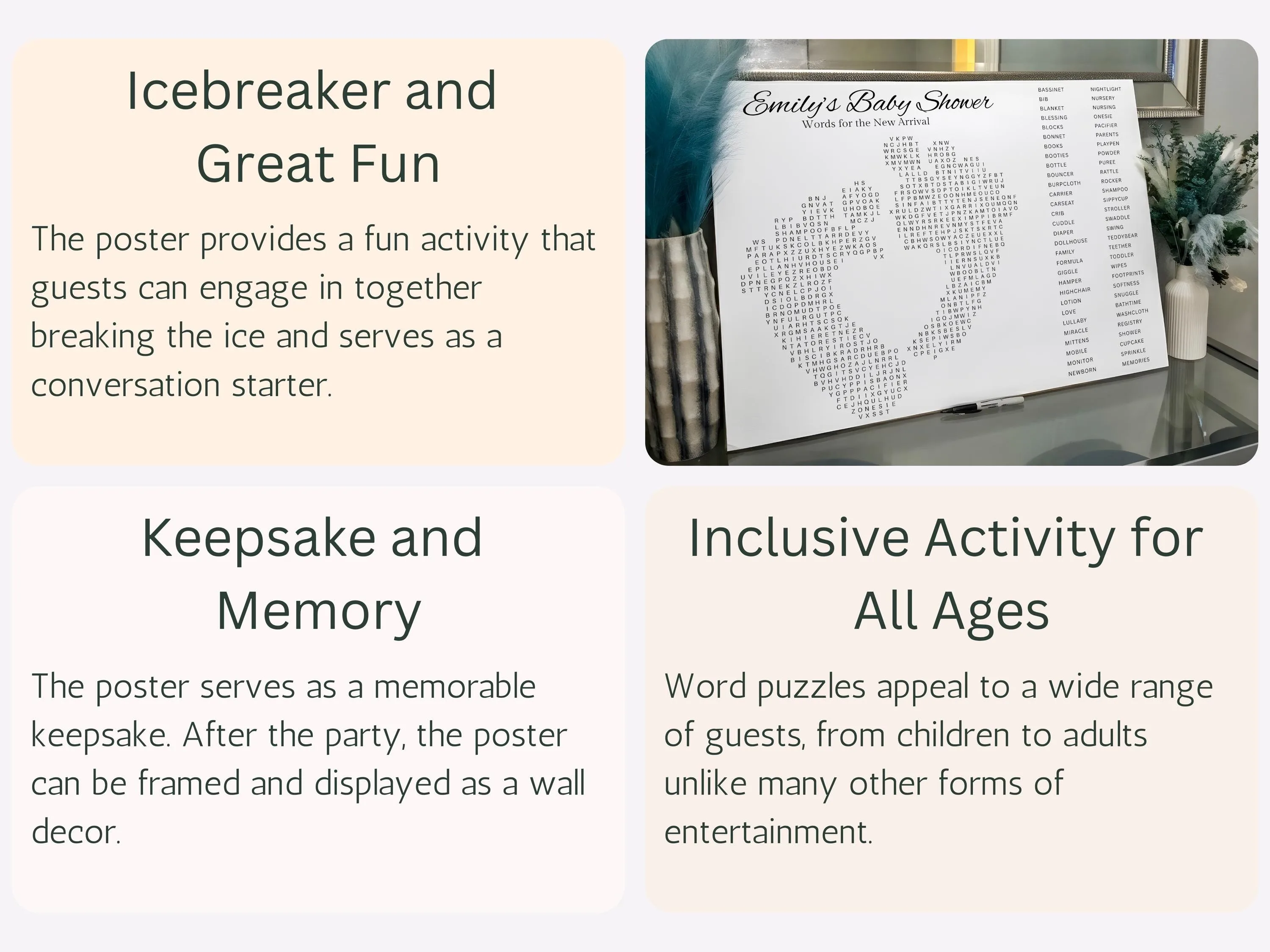 Custom Baby Shower Word Search Puzzle – Shaped Party Game Poster 12