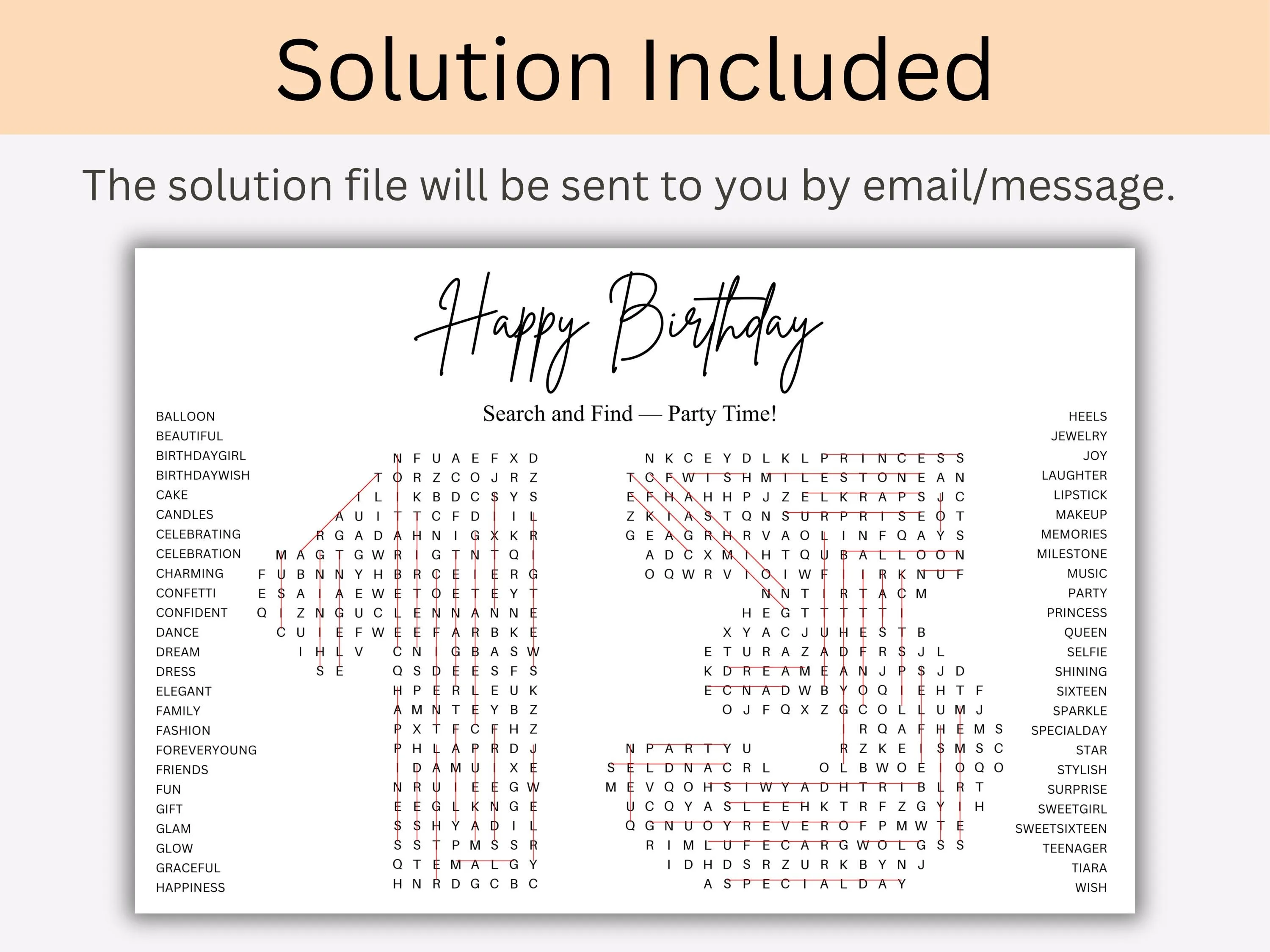 Custom Birthday Number Shape Word Search – Milestone Party Game 6
