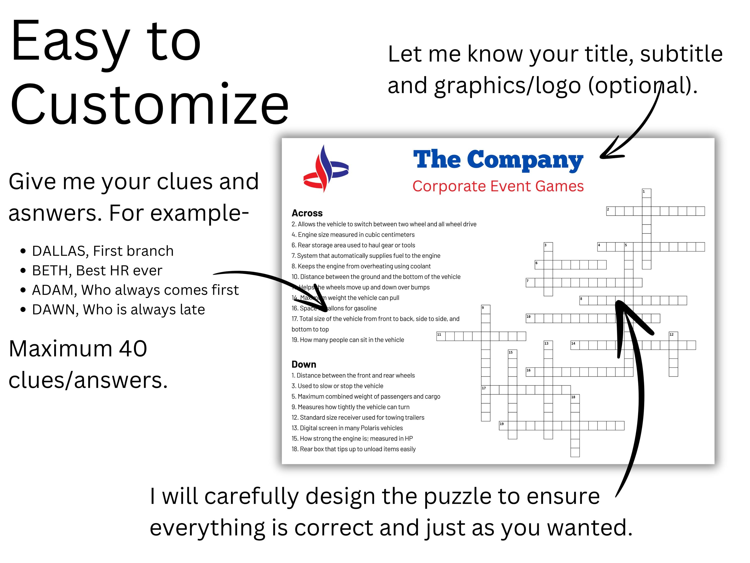 Custom Corporate Crossword Game | Team Building Event Activity | Office Party Icebreaker 2