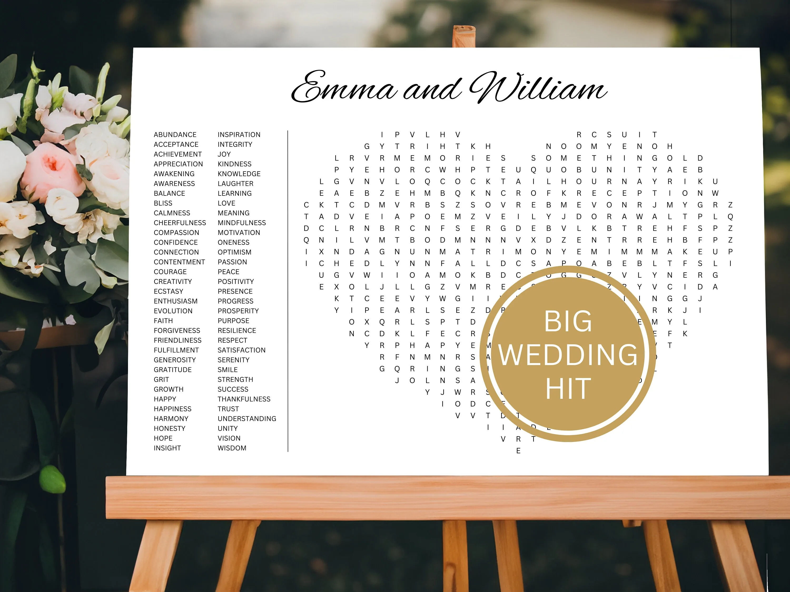 Heart-Shaped Wedding Word Search Puzzle – Dry-Erase Reception Game 14