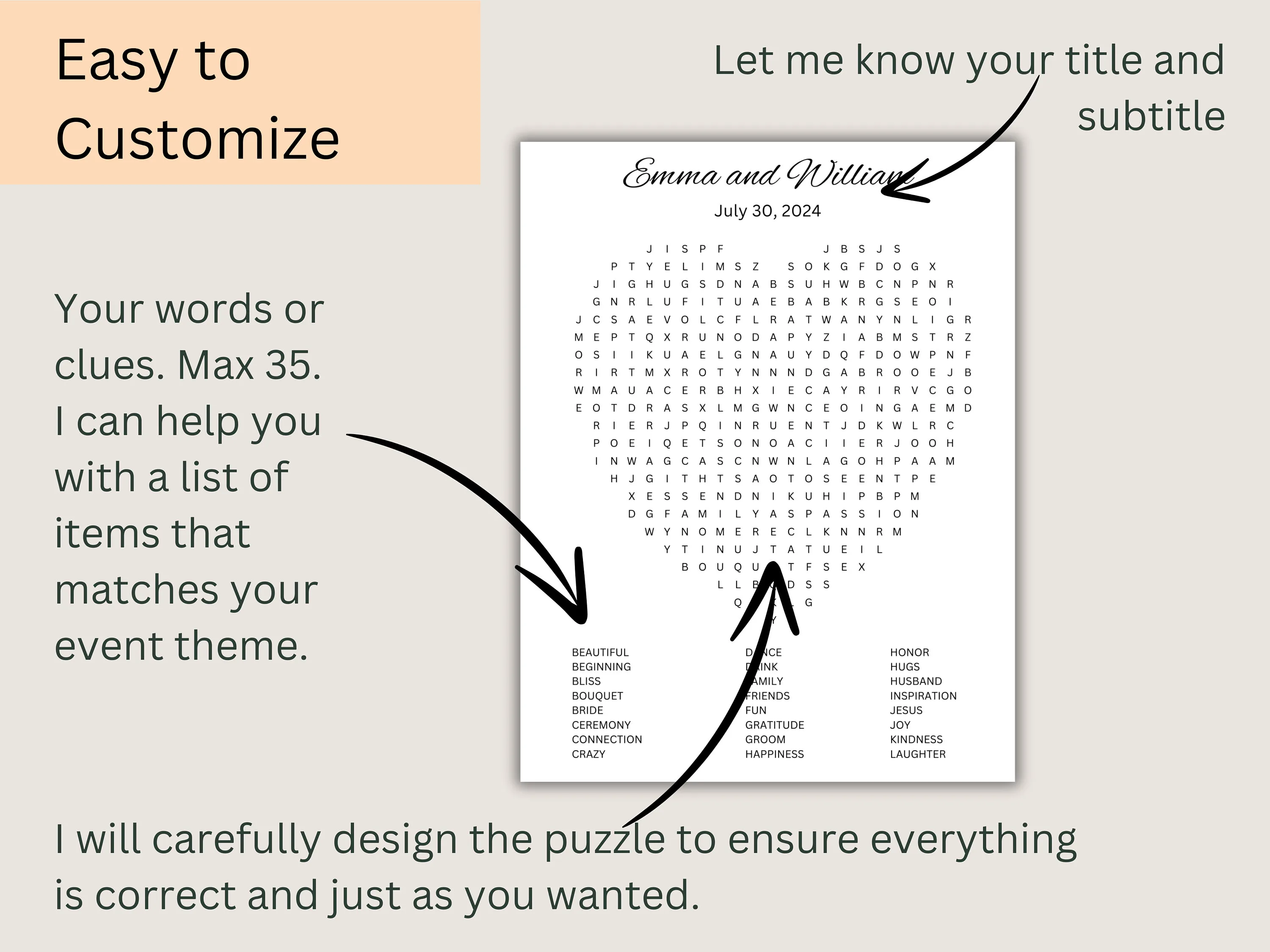 Printable Heart-Shaped Wedding Word Search – Digital Download 3
