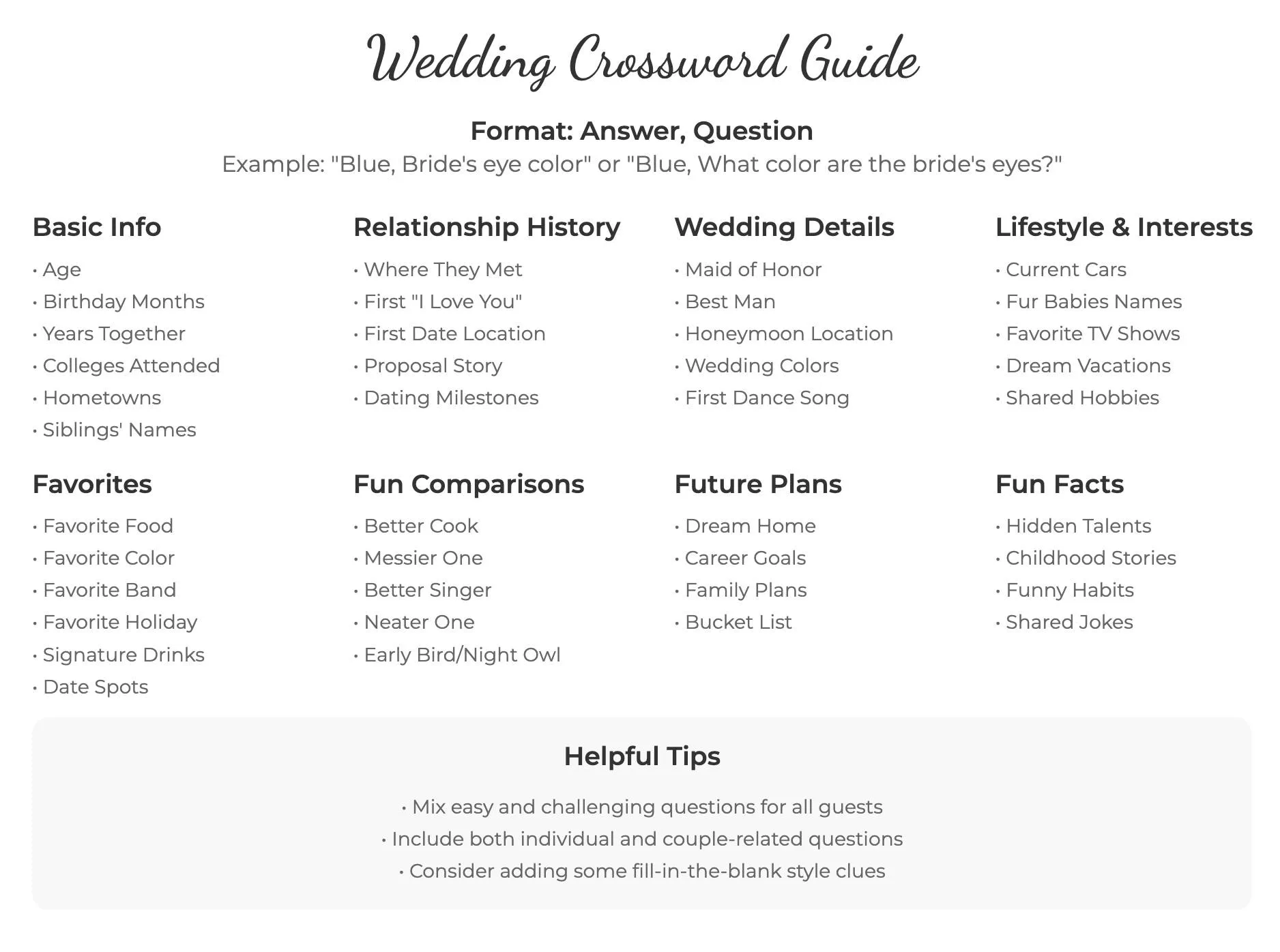 Custom Wedding Crossword Puzzle – Giant Reception Party Game 5