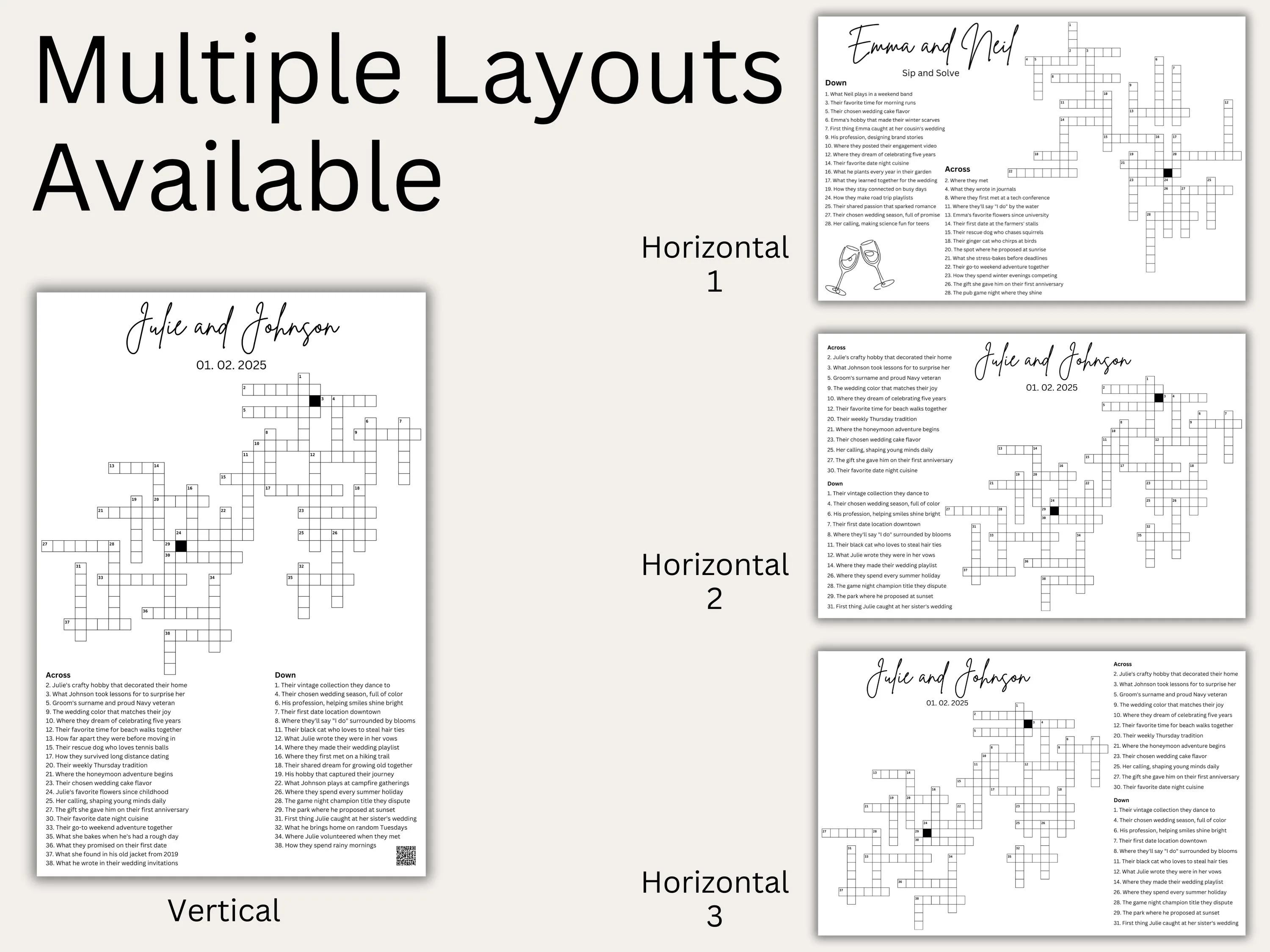Custom Wedding Crossword Puzzle – Rehearsal Dinner Party Game 4