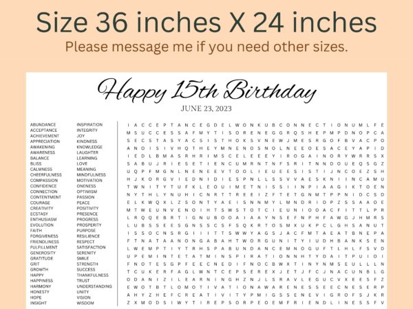 Personalized Birthday Games, Custom Birthday Games, Giant Word Search Puzzle, Birthday Party Activity, Birthday Gifts, Baby Shower Activity