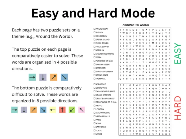 Printable Word Search Puzzles for Adults and Seniors. Printable Games. Educational Activity. Travel Activity. Digital Puzzles. Easy & Hard.