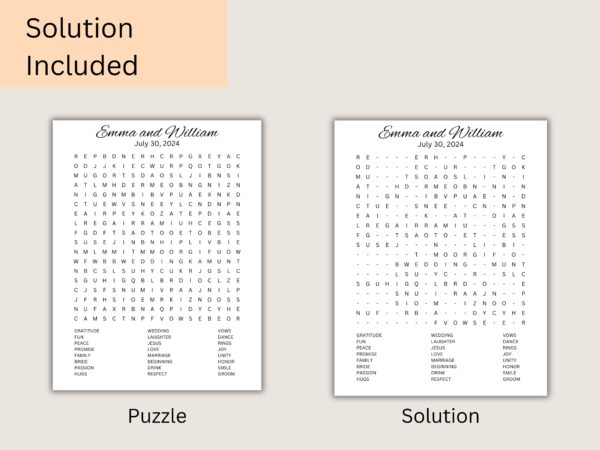 Custom Wedding Word Search Puzzle. Printable Fun Wedding Game. Personalized Sip and Search - Image 7