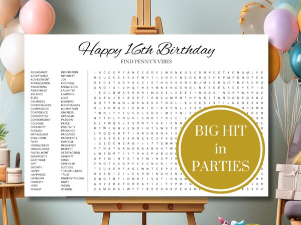 Personalized Birthday Games, Custom Birthday Games, Giant Word Search Puzzle, Birthday Party Activity, Birthday Gifts, Baby Shower Activity