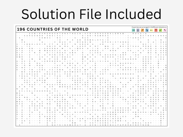 Giant Word Search Puzzle with ALL World Country Names. Printable Puzzle Poster. Homeschool Geography Activity. Classroom Fun Activity
