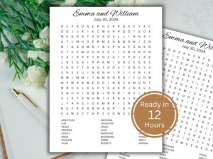 Customizable Wedding Word Search. Printable Wedding Games. Small Word Search Puzzle. Custom Size. Bridal Shower Games, Baby Shower Games