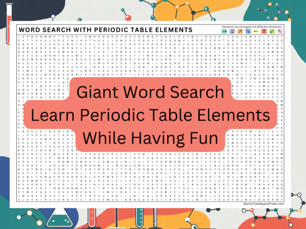 STEM Word Search. Giant Word Search Puzzle for Classroom. Chemistry Puzzle. Homeschooling activity. Periodic Table Elements Puzzle