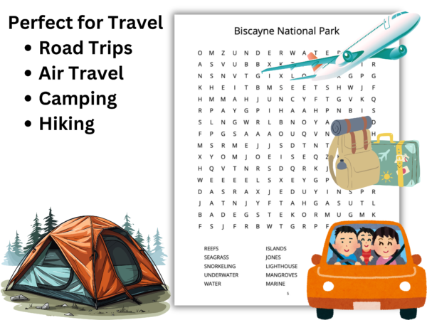 National Parks Word Search Puzzles. Printable Road Trip worksheet, Travel, Camping Fun Activity for Kids and Adults. Homeschooling Geography Learning - Image 2